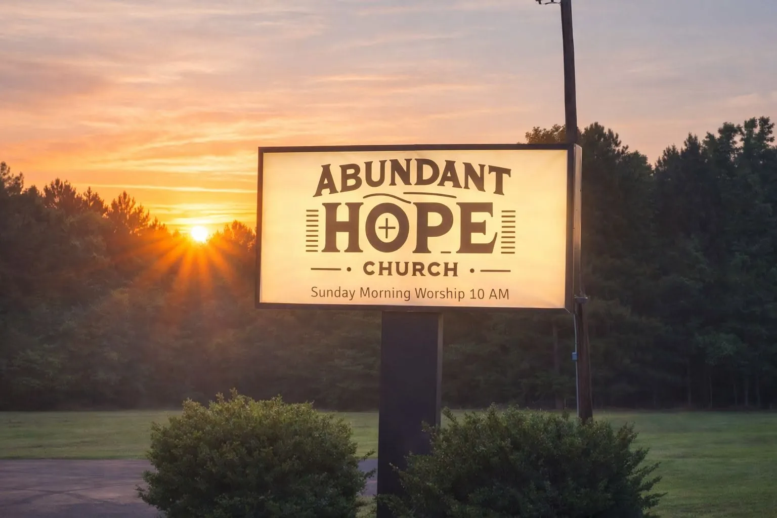 Abundant Hope Church sign at sunset